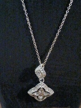 Silver Tone White Crystal Pendant Necklace - Women's Jewelry